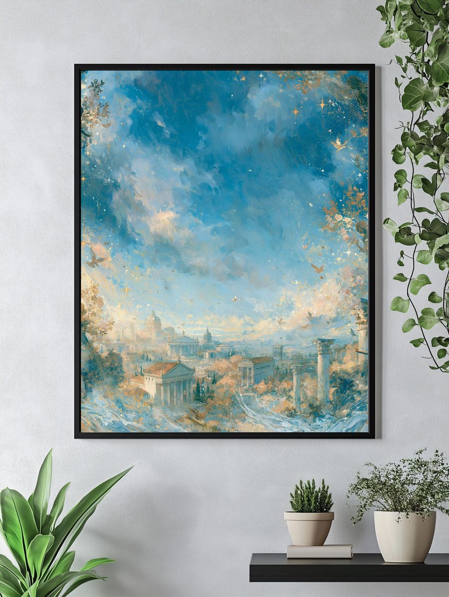 Celestial Cityscape Illustration Poster. — room view 4