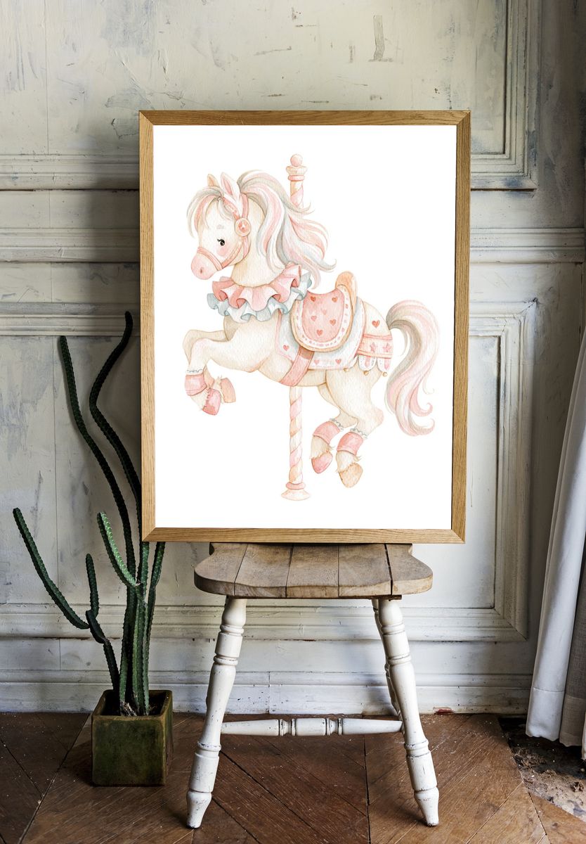 Pastel Carousel Horse Illustration Poster. room preview