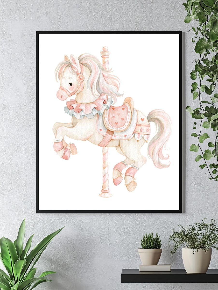 Pastel Carousel Horse Illustration Poster. — room view 4