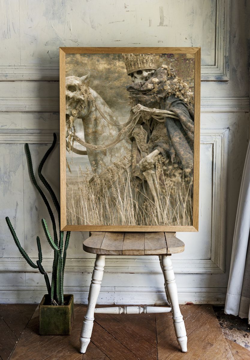 Skeleton Rider Surrealism Print. room preview
