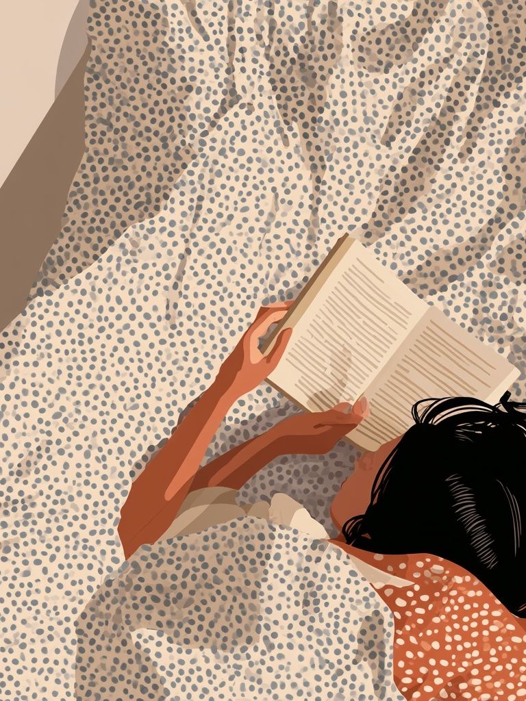 Reading in Bed Illustration Print. poster — illustration art