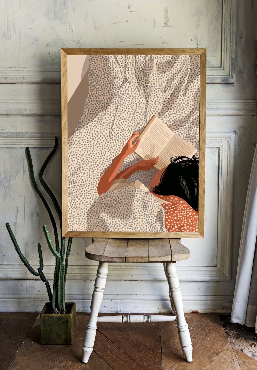 Reading in Bed Illustration Print. room preview