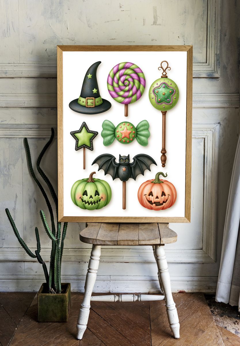 Halloween Candy Lollipops Illustration Poster. room preview