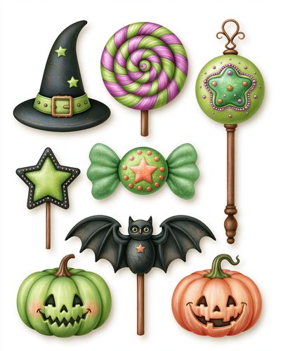 Halloween Candy Lollipops Illustration Poster.