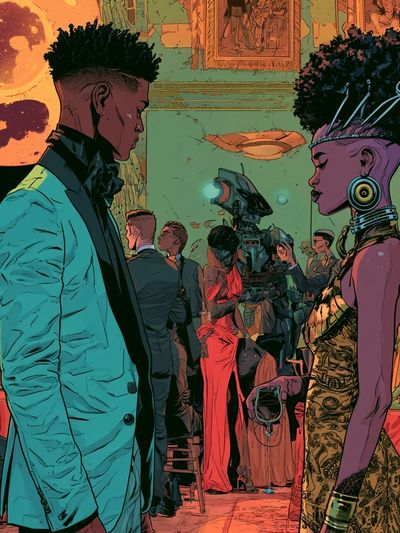 Afrofuturist Gala Scene Illustration Poster.