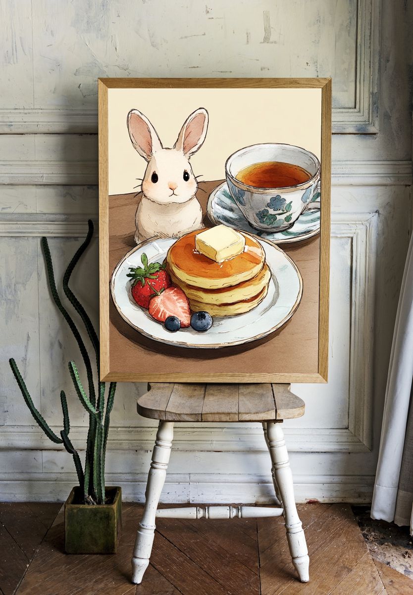 Bunny Breakfast Watercolor Print. — room view 1