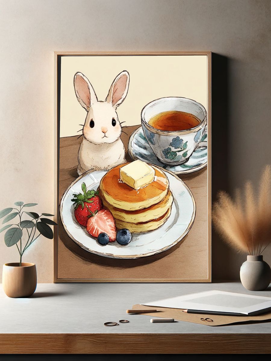 Bunny Breakfast Watercolor Print. — room view 2