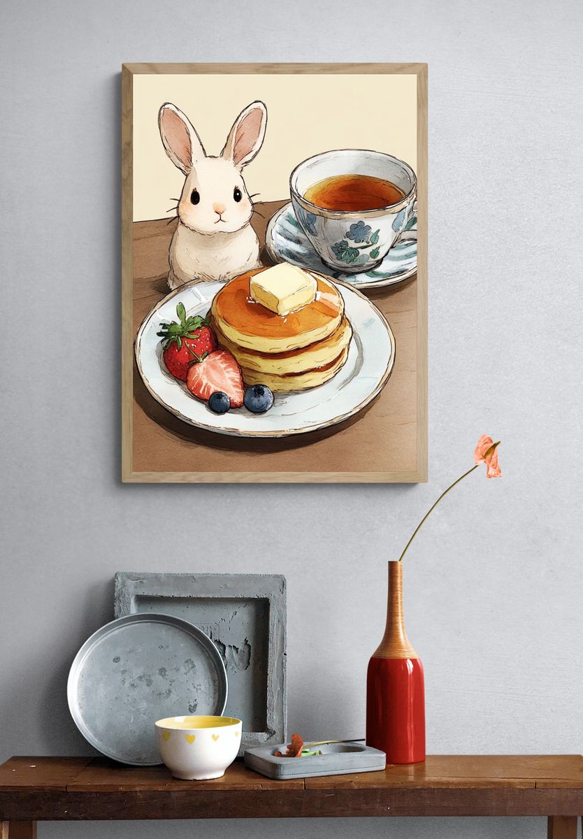 Bunny Breakfast Watercolor Print. — room view 3