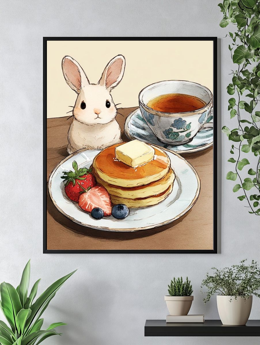 Bunny Breakfast Watercolor Print. — room view 4