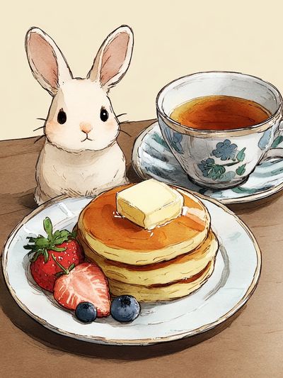 Bunny Breakfast Watercolor Print. poster print