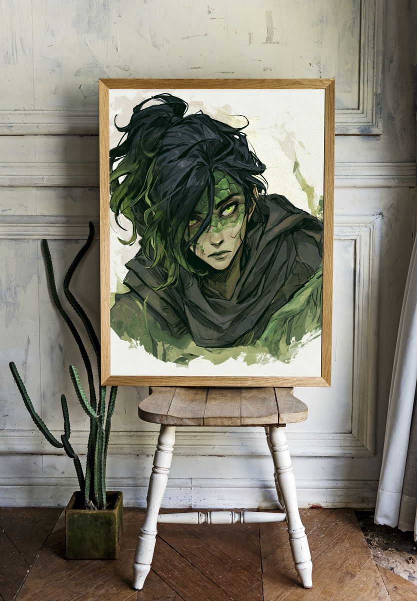 Green-Haired Character Illustration Poster. — room view 1