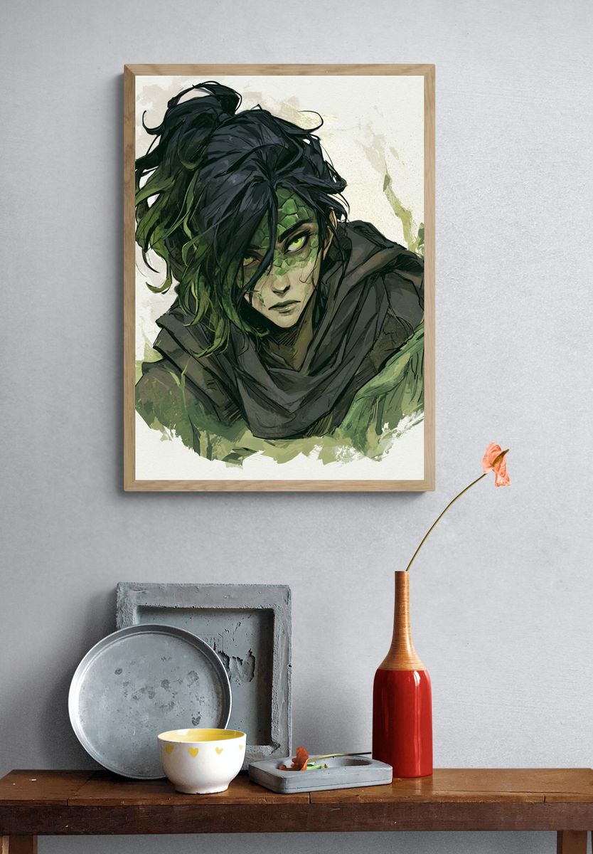 Green-Haired Character Illustration Poster. — room view 3