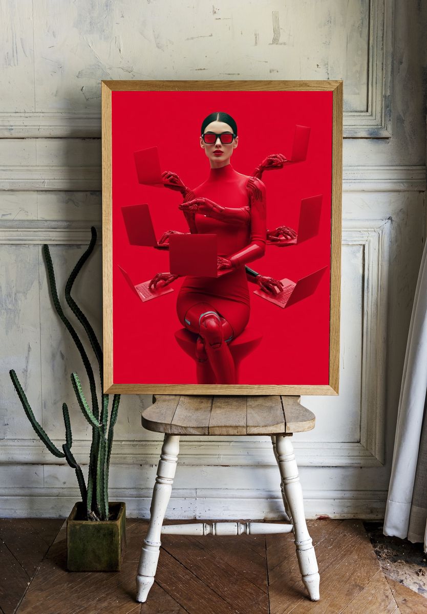 Red Cyber Fashion Poster. room preview