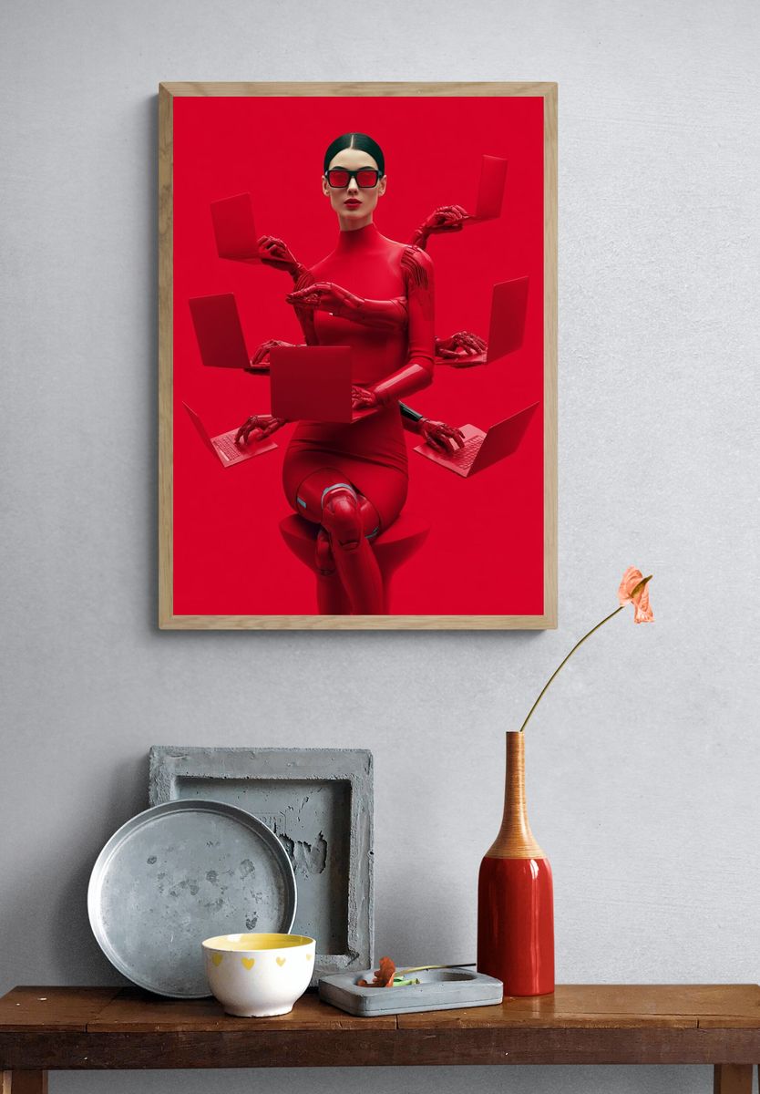 Red Cyber Fashion Poster. — room view 3