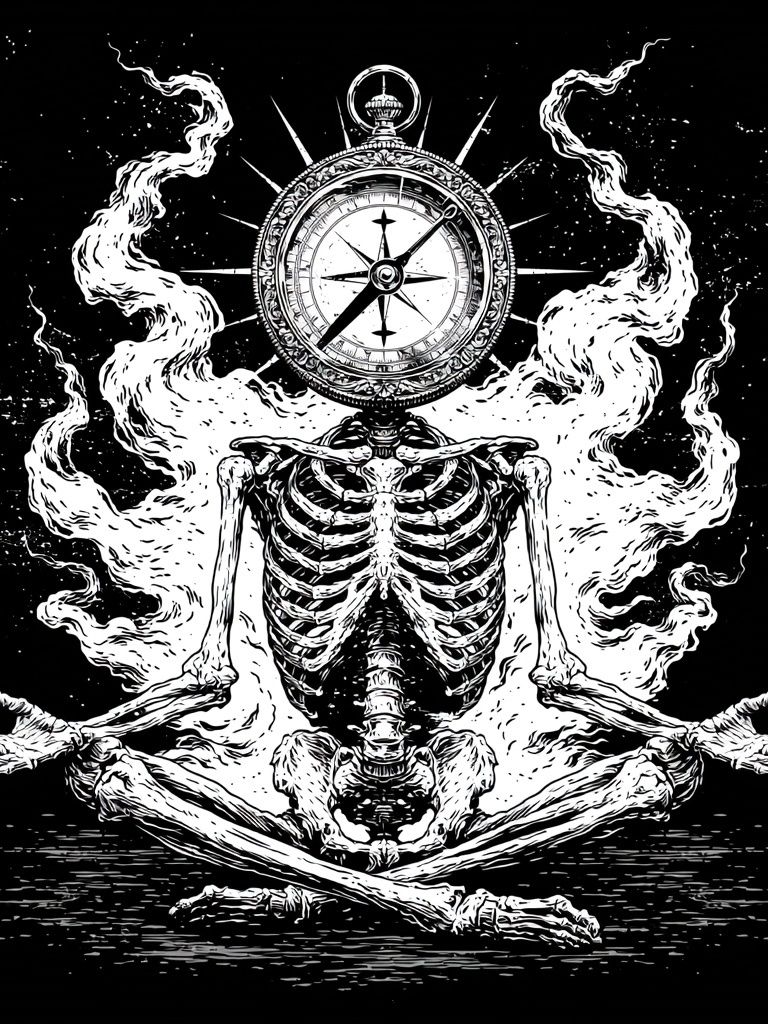 Skeleton Compass Meditation Print. poster detail