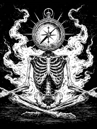 Skeleton Compass Meditation Print. poster