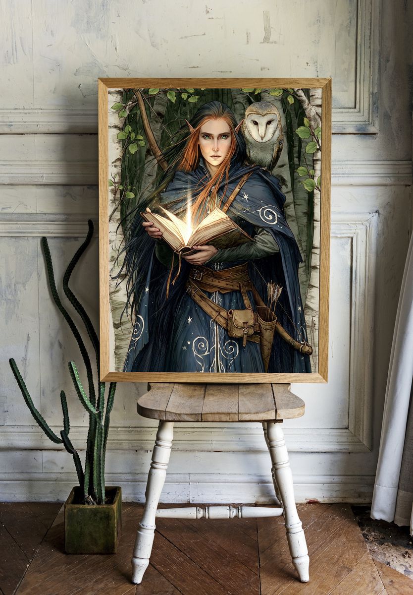 Elf Spellcaster Illustration Poster. — room view 1