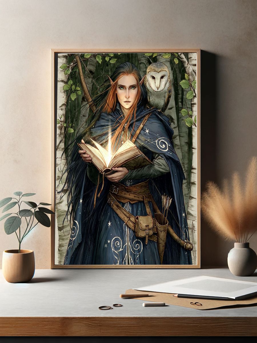 Elf Spellcaster Illustration Poster. — room view 2