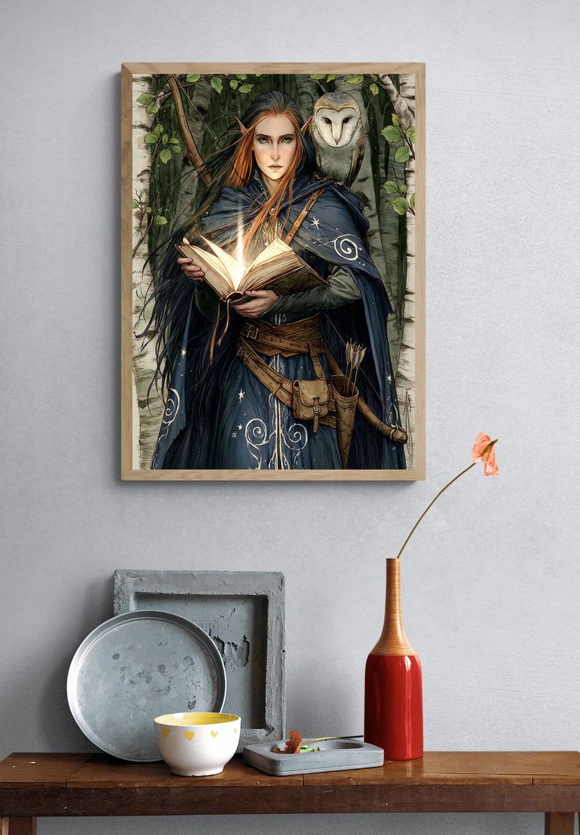 Elf Spellcaster Illustration Poster. — room view 3