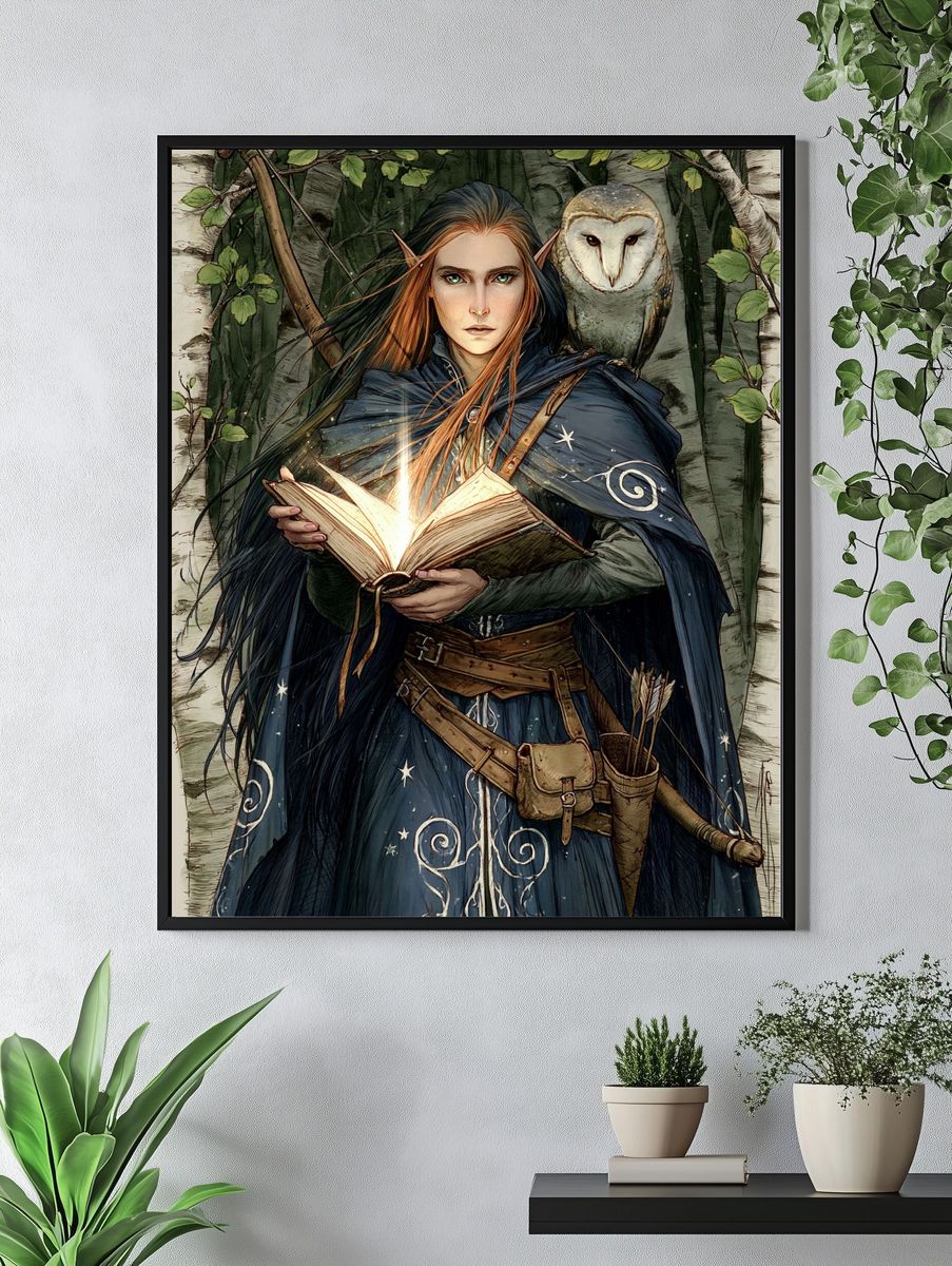 Elf Spellcaster Illustration Poster. — room view 4