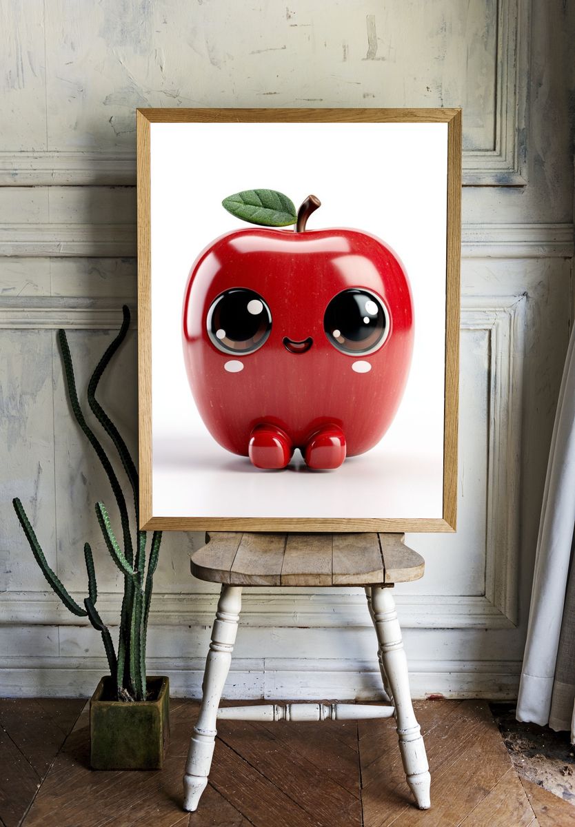 Cute Apple Character Illustration Poster. room preview