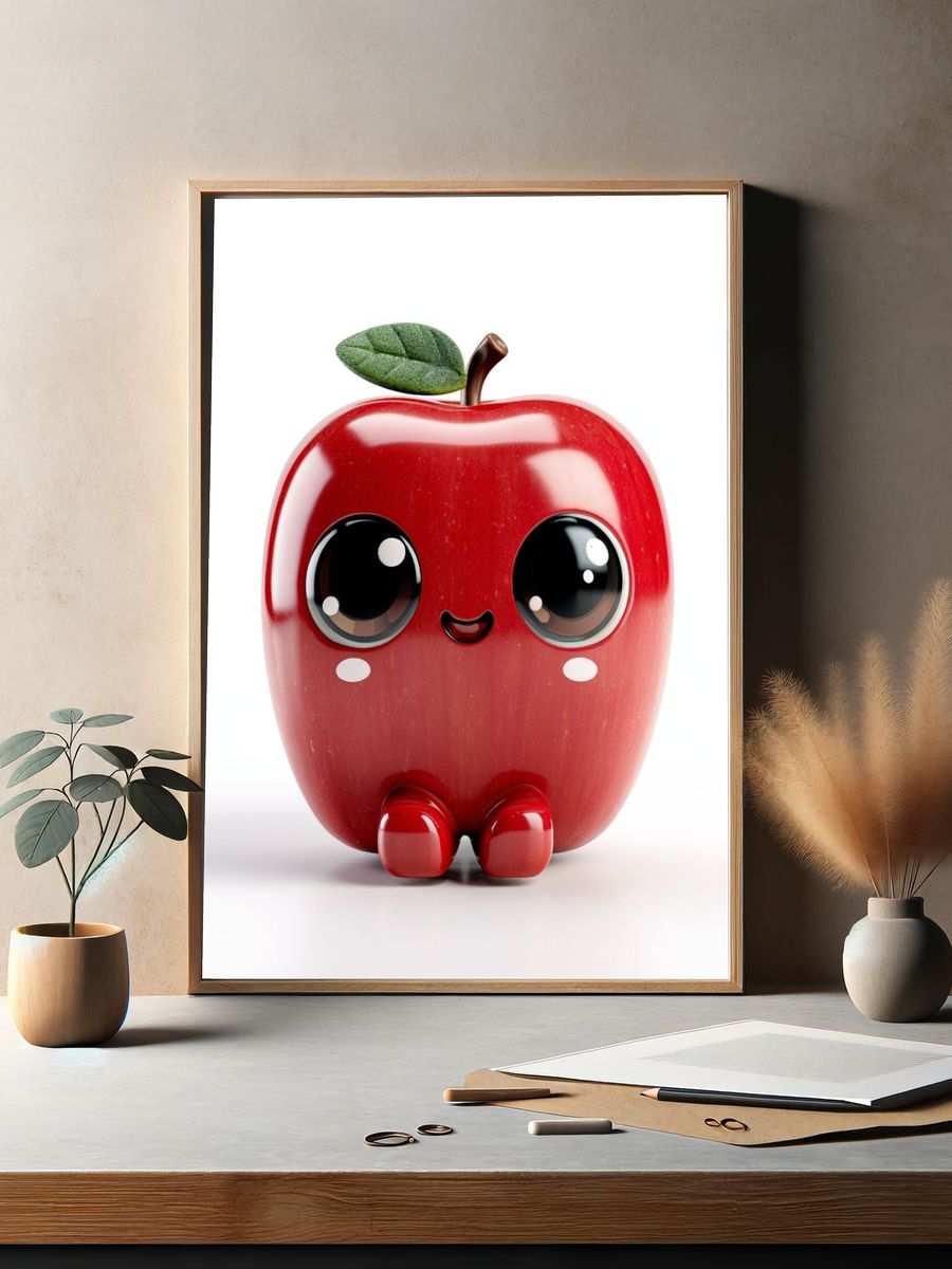 Cute Apple Character Illustration Poster. — room view 2