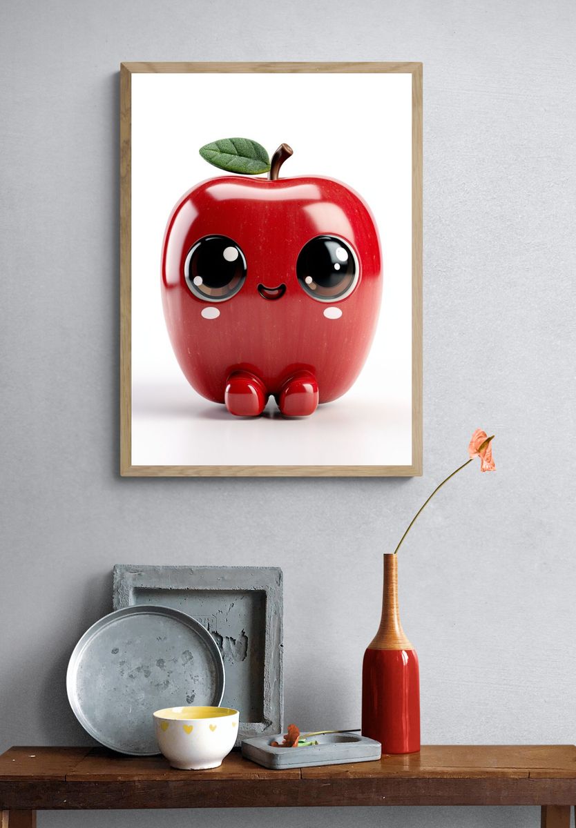 Cute Apple Character Illustration Poster. — room view 3