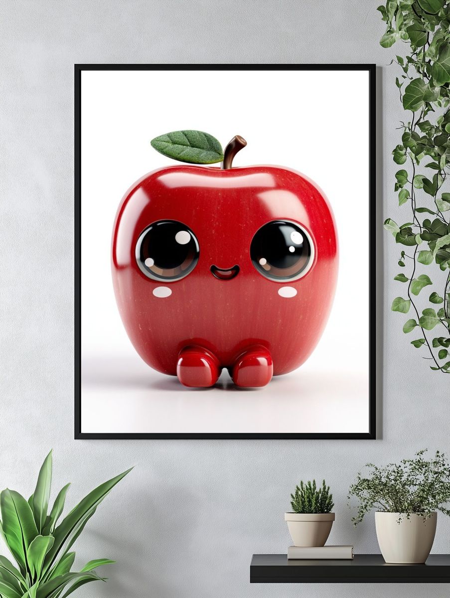 Cute Apple Character Illustration Poster. — room view 4