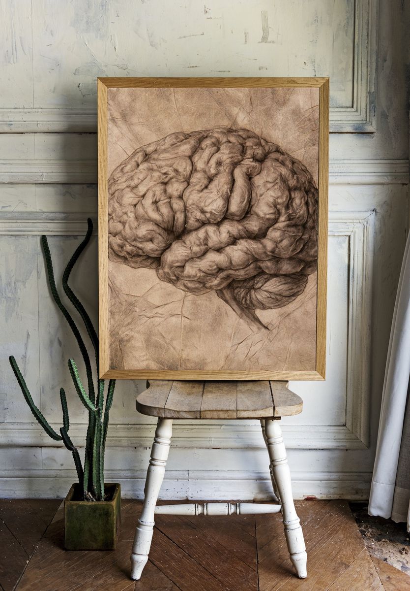 Sepia Brain Study Illustration Poster. — room view 1