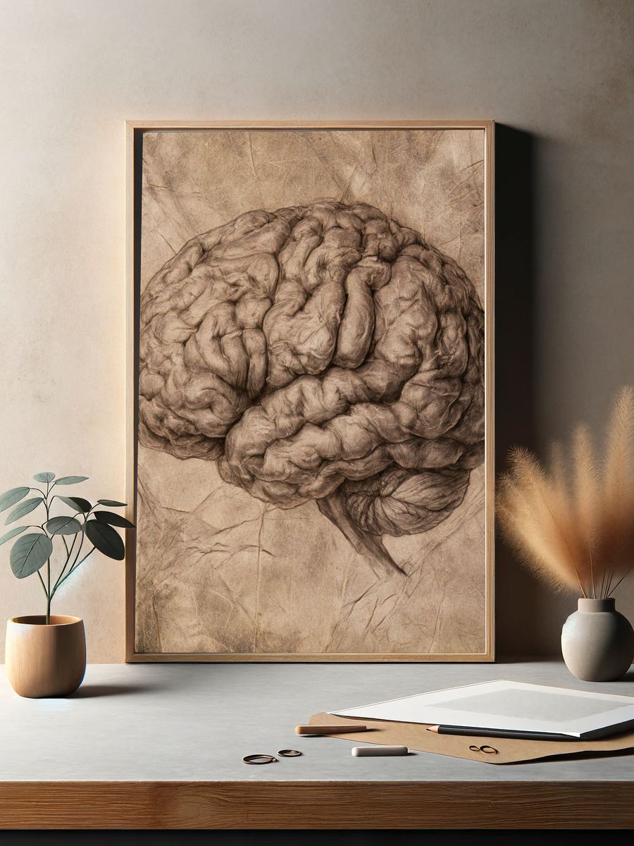 Sepia Brain Study Illustration Poster. — room view 2