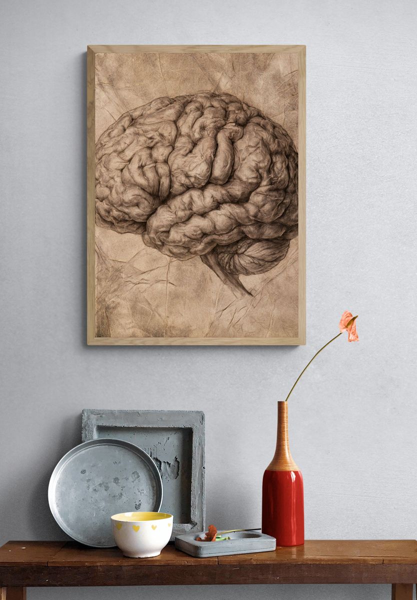 Sepia Brain Study Illustration Poster. — room view 3