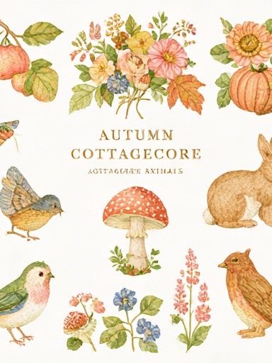Autumn Cottagecore Animals Poster. poster detail