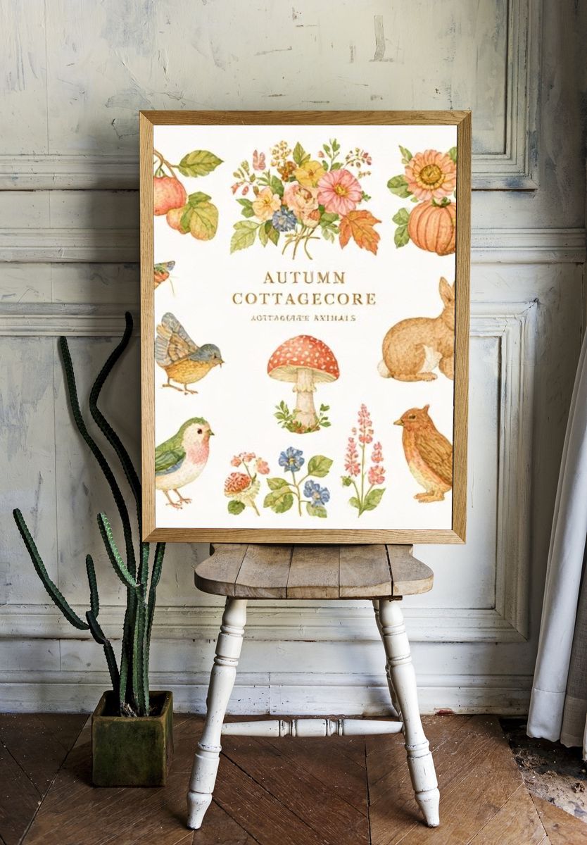 Autumn Cottagecore Animals Poster. room preview