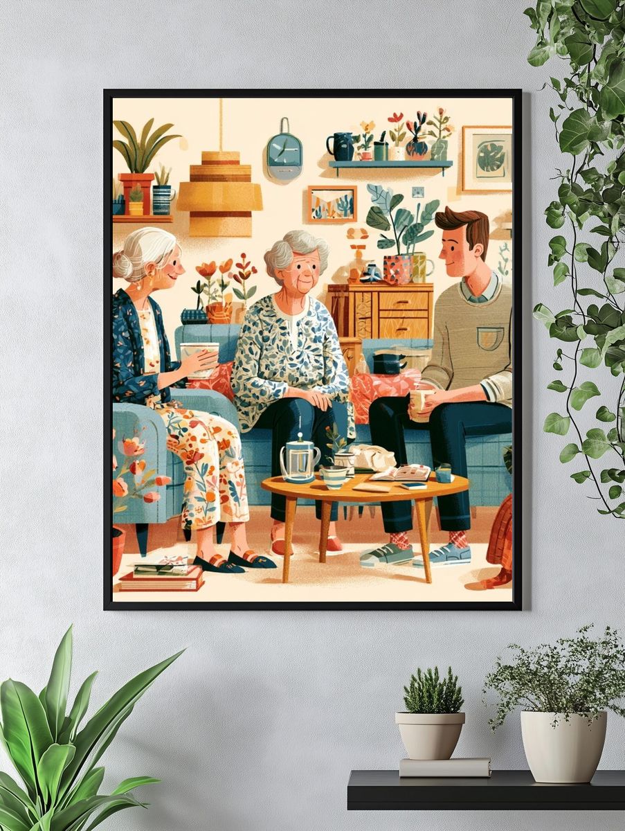 Cozy Living Room Conversation Illustration Poster. — room view 4