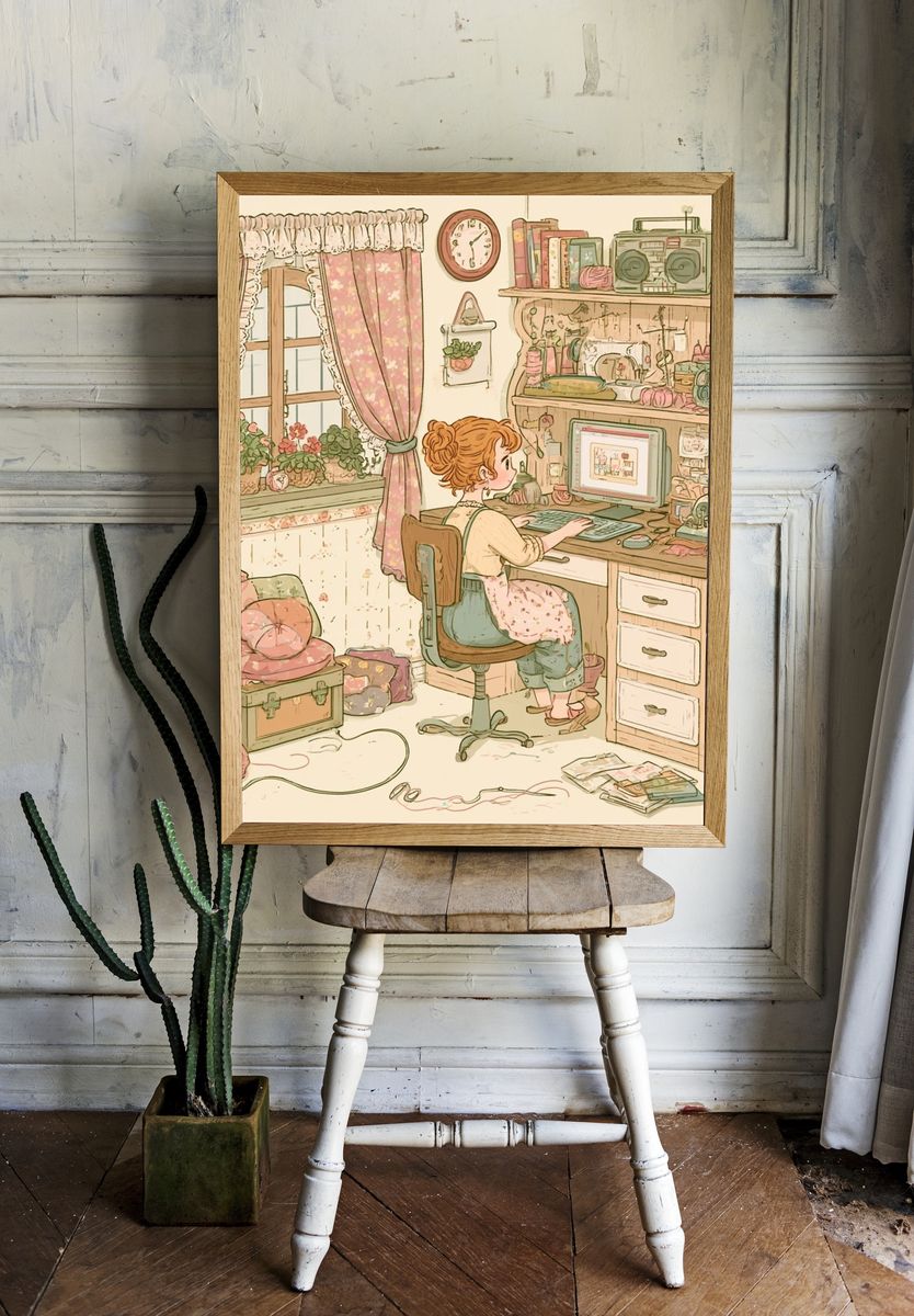 Cozy Craft Room Illustration Poster. room preview