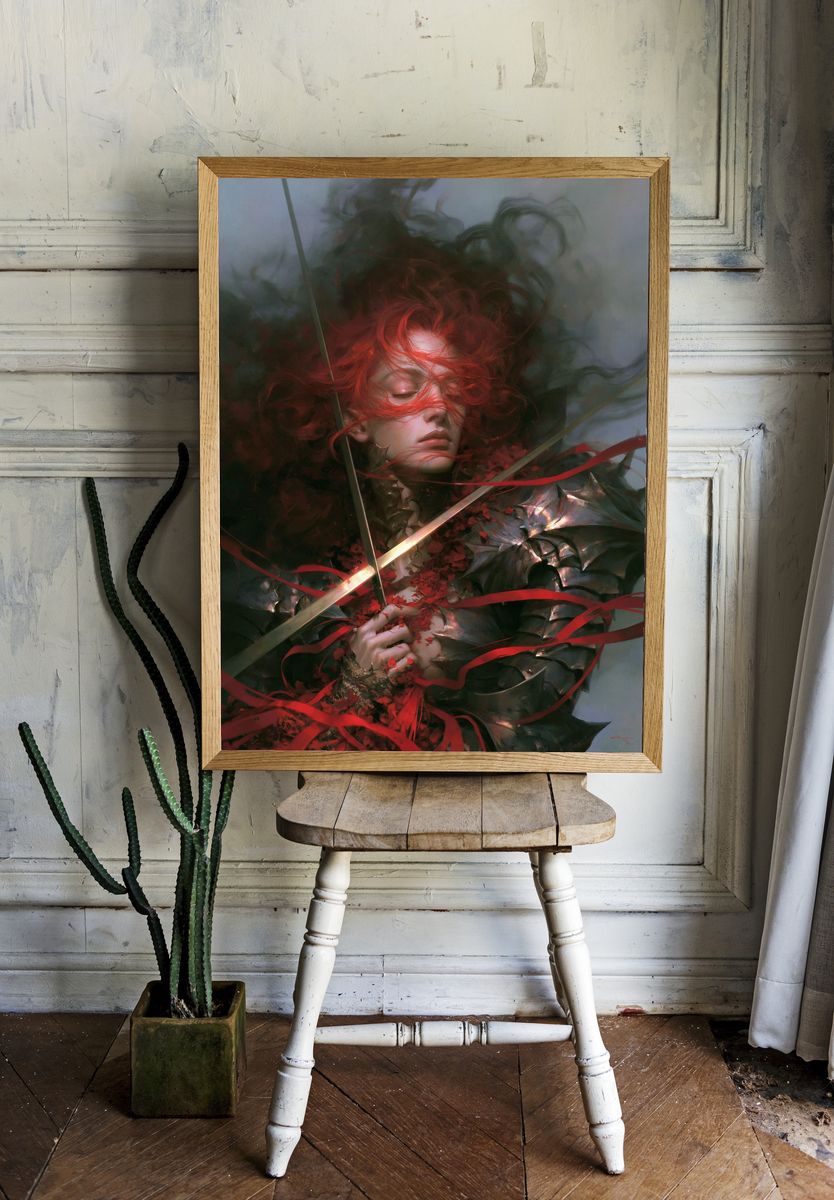 Crimson Warrior Portrait Print. — room view 1