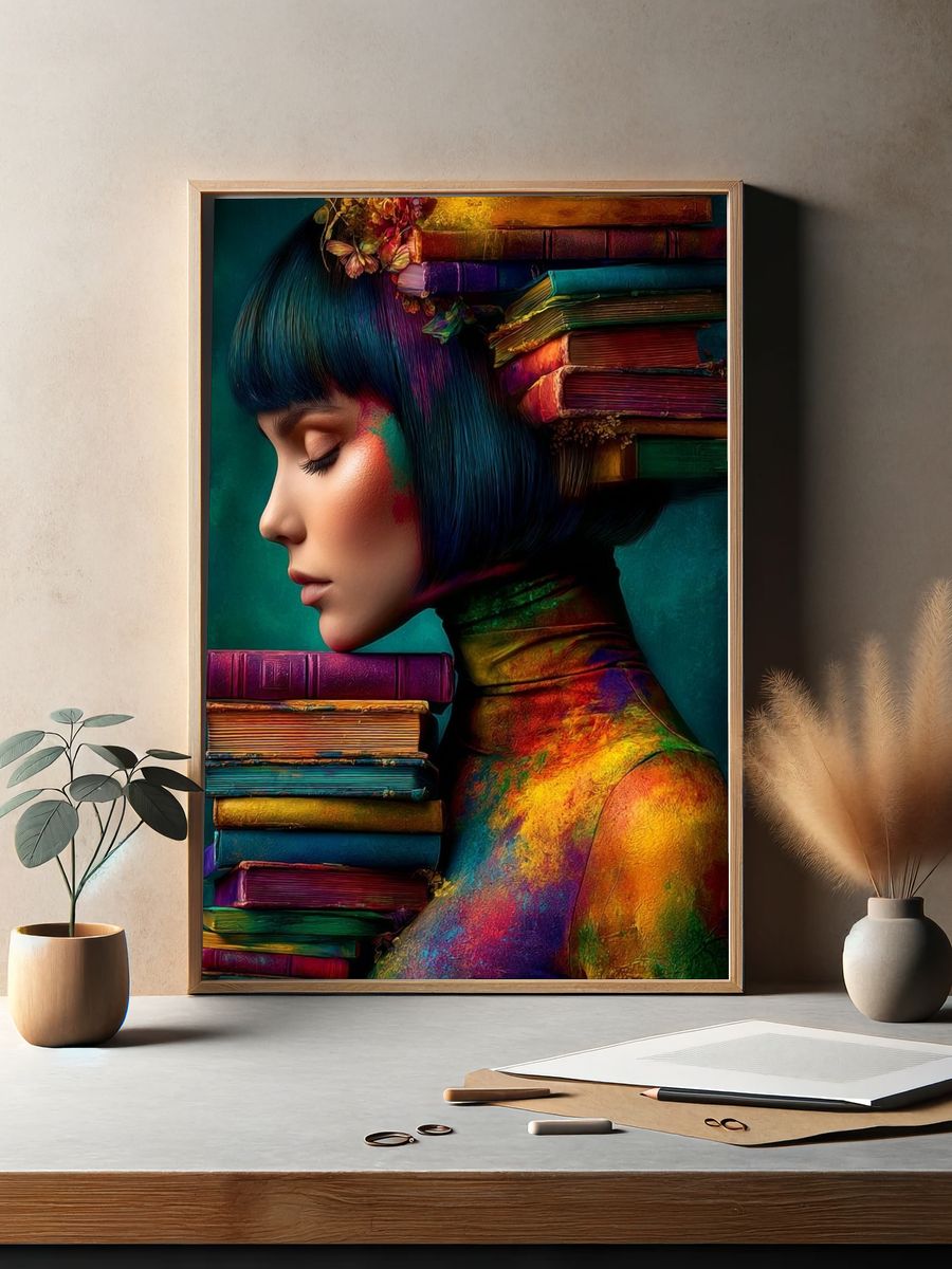 Colorful Book Portrait Illustration Poster. — room view 2