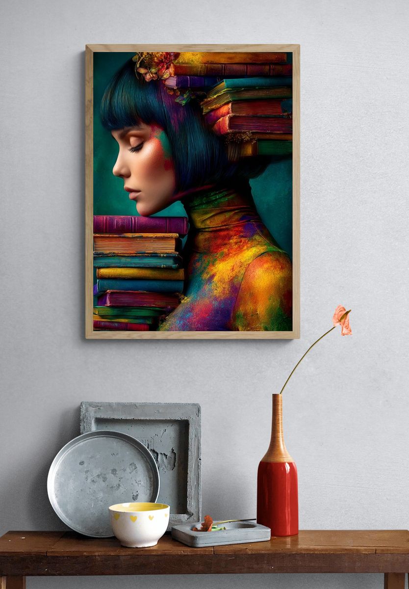 Colorful Book Portrait Illustration Poster. — room view 3