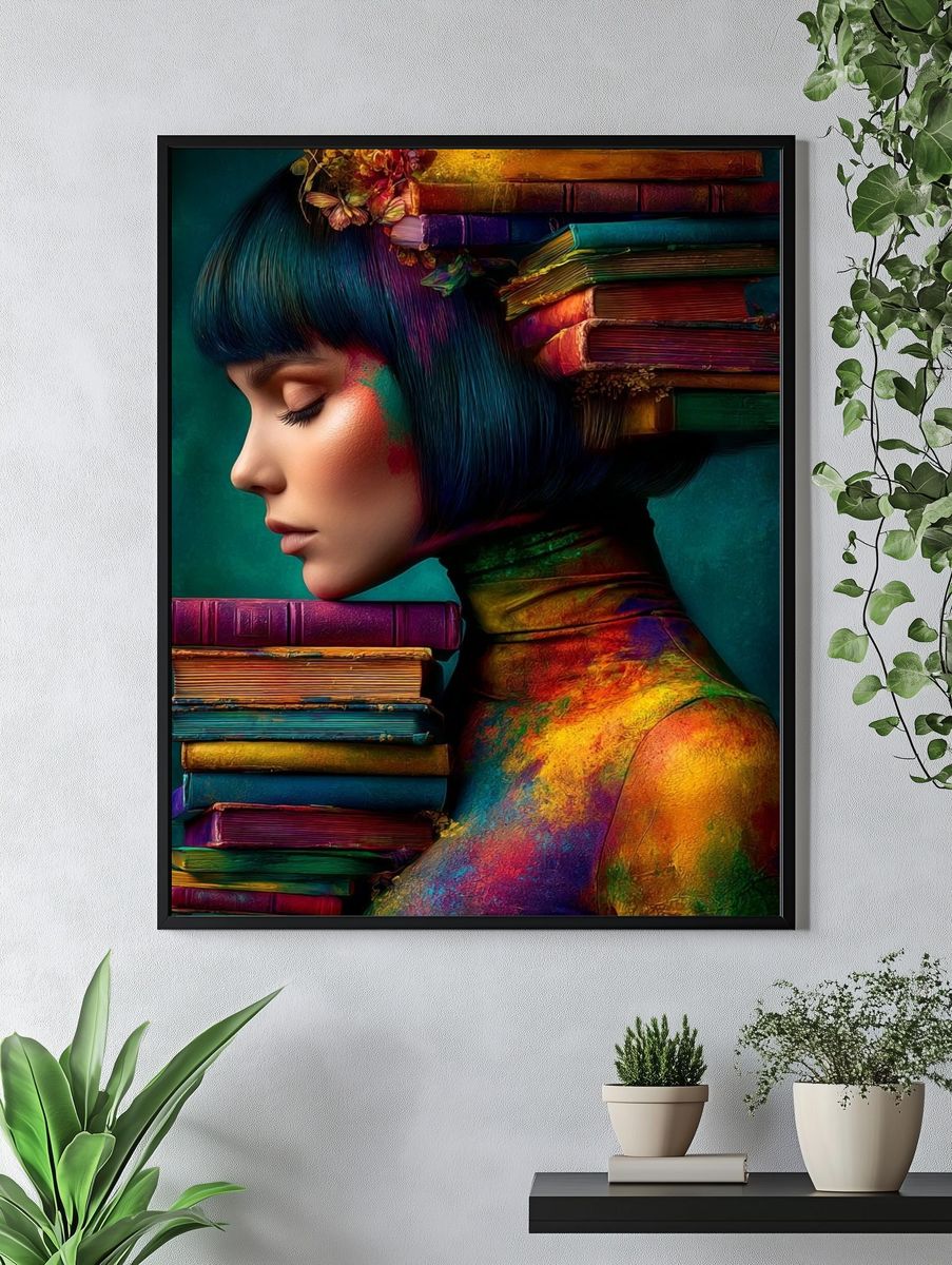 Colorful Book Portrait Illustration Poster. — room view 4