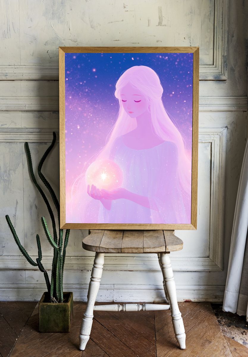 Celestial Girl with Crystal Orb Print. room preview
