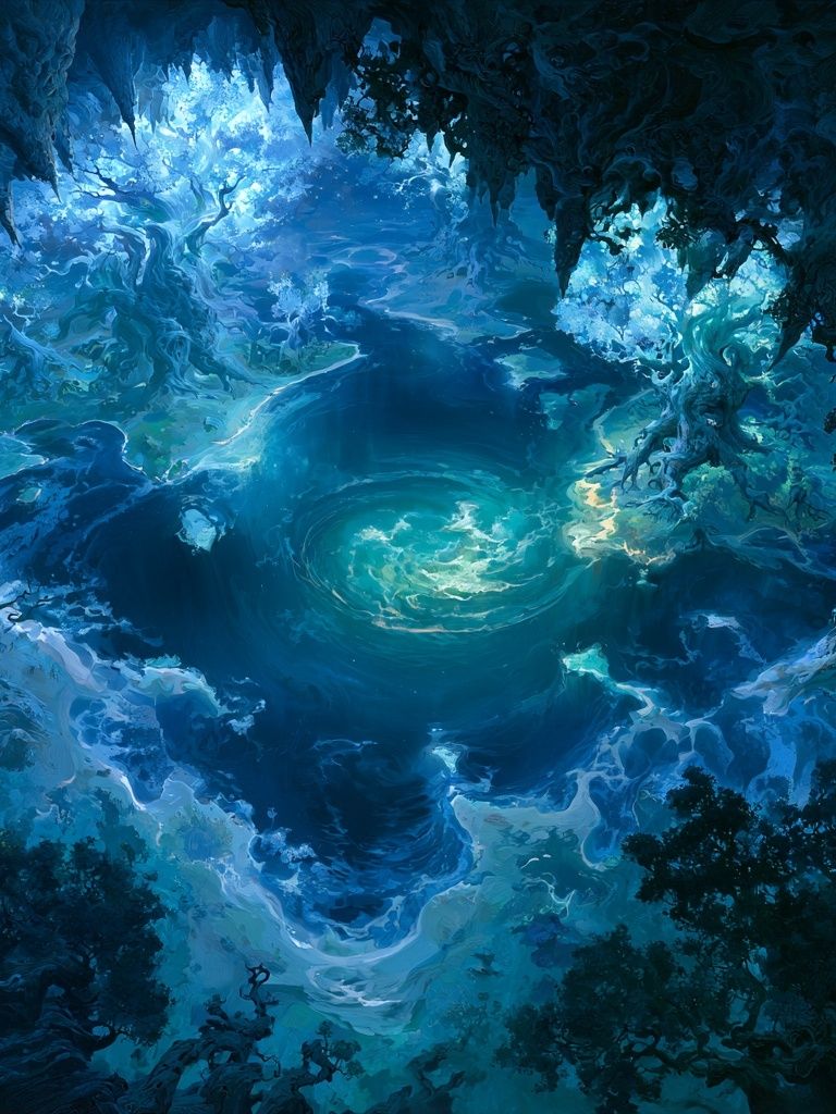 Enchanted Blue Cavern Fantasy Print. poster — illustration art