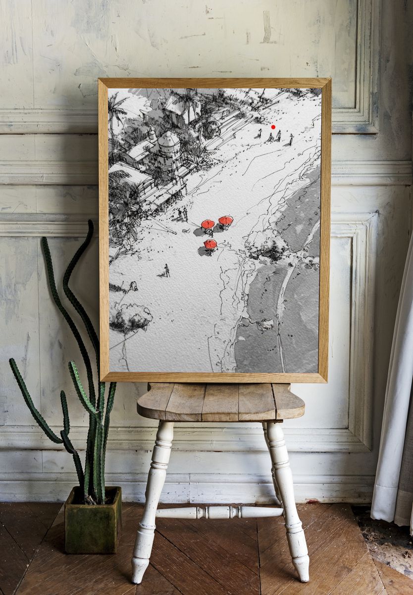 Beachfront Sketch Poster. — room view 1