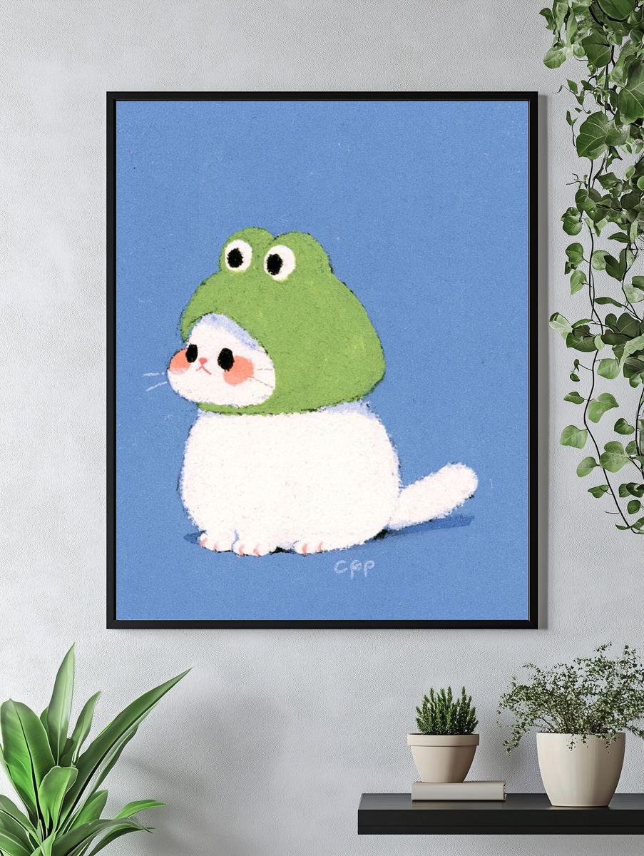 Frog Hat Cat Illustration Poster. — room view 4