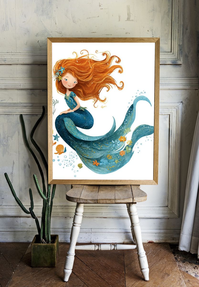 Mermaid Girl Watercolor Poster. — room view 1