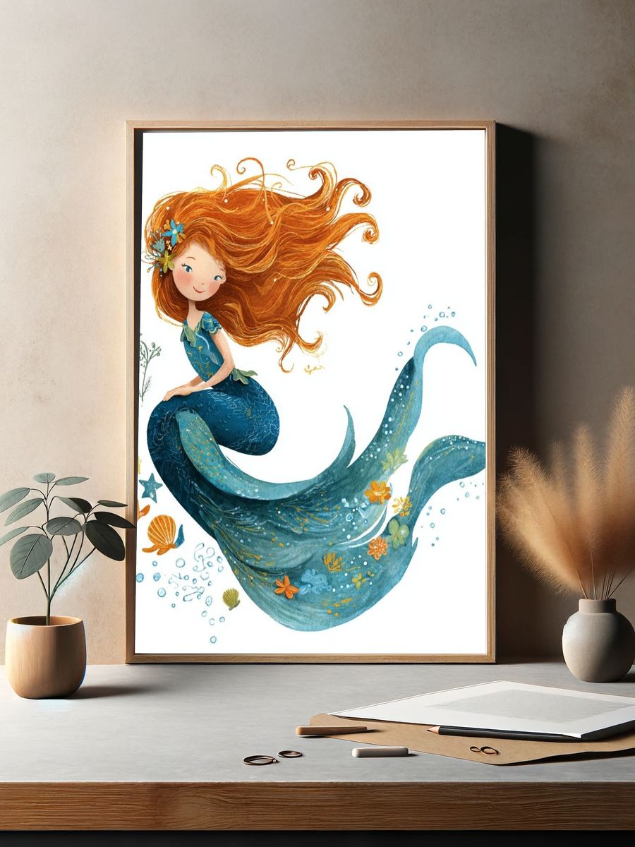Mermaid Girl Watercolor Poster. — room view 2