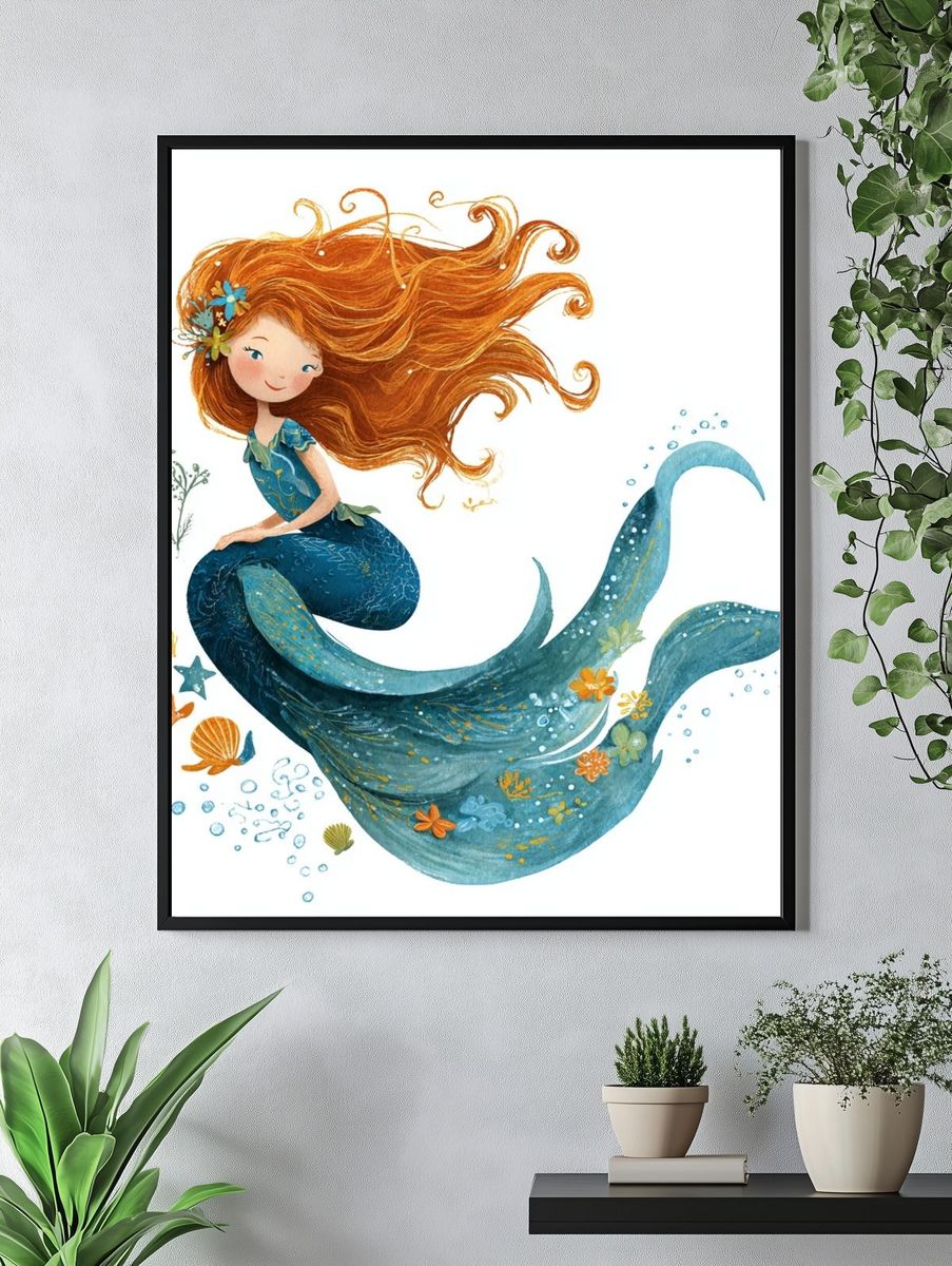 Mermaid Girl Watercolor Poster. — room view 4