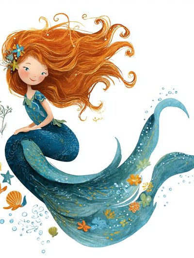 Mermaid Girl Watercolor Poster.