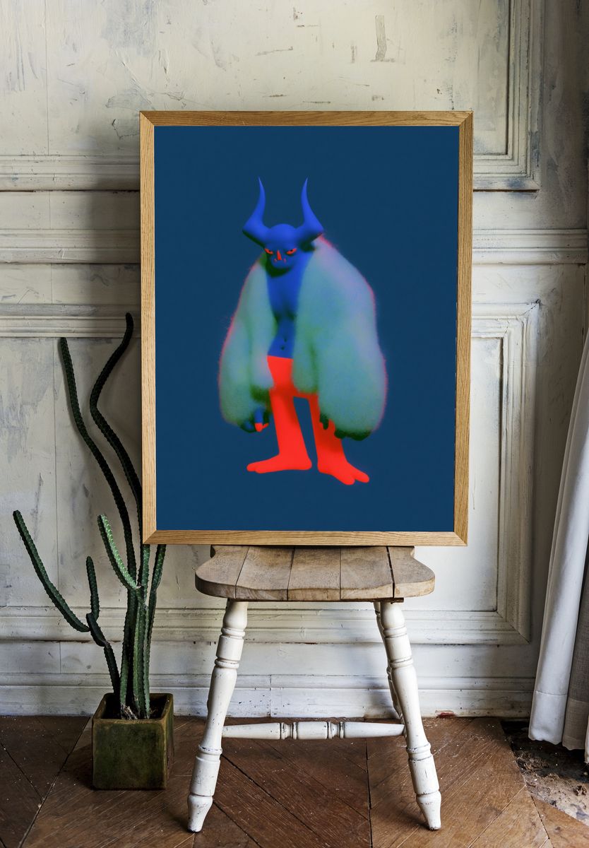 Horned Creature Digital Art Poster. room preview