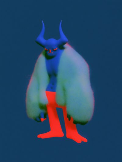 Horned Creature Digital Art Poster.