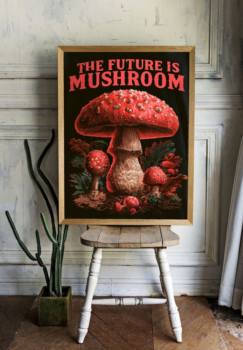The Future Is Mushroom Typography Poster. room preview